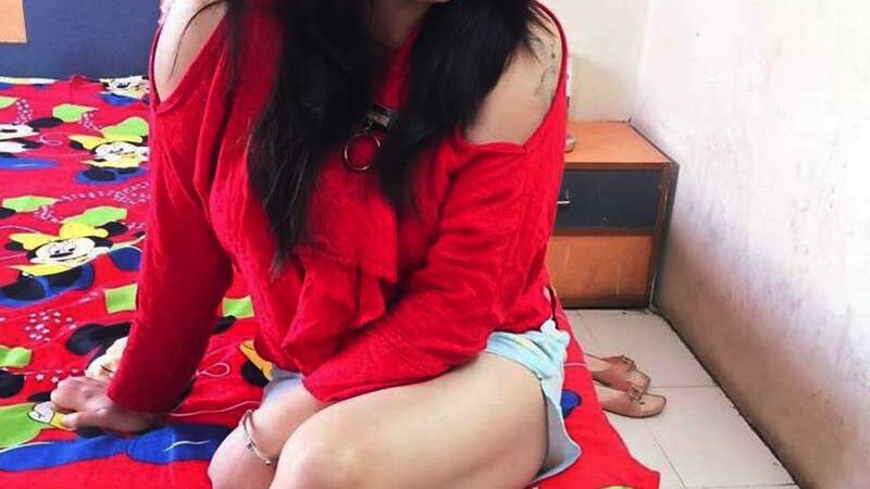 red hot girl in red stop and shorts showing her sexy legs